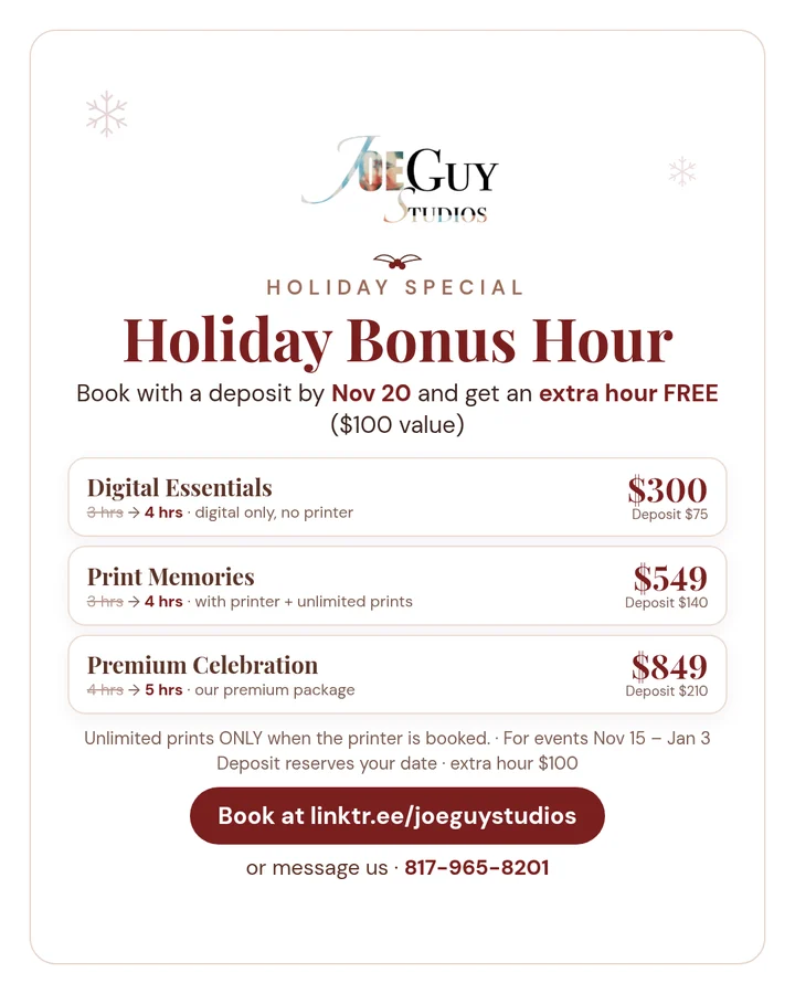 Holiday Bonus Hour graphic with package prices